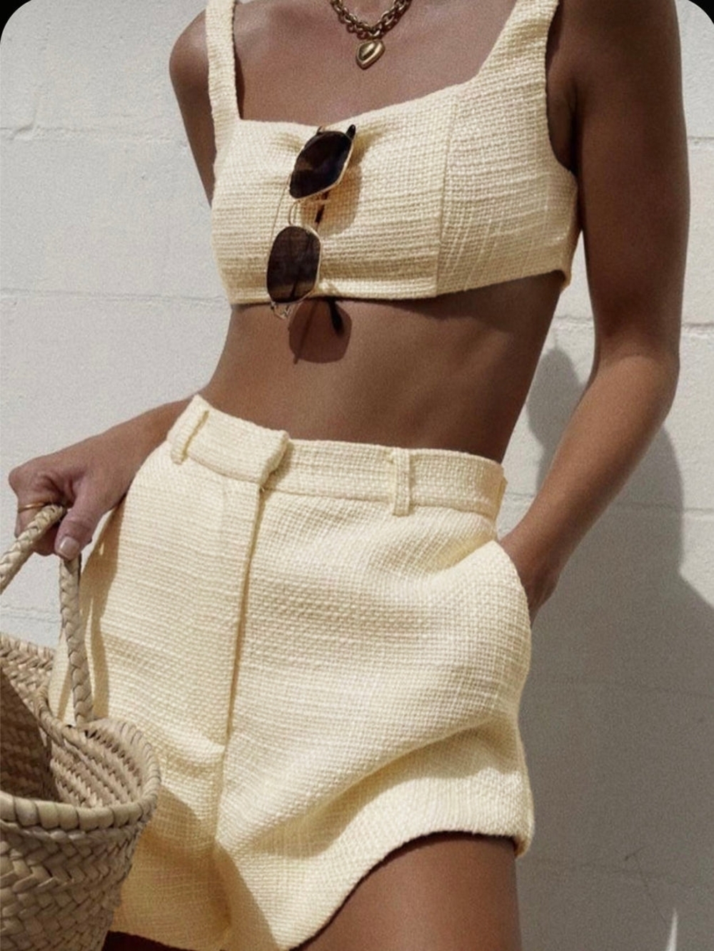Commense Tweed Backless Plain Shorts Set Medium